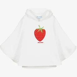 Girls White Towelling Strawberry Poncho