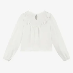 Girls White Viscose Frill Blouse
