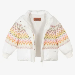 Girls White Zigzag Down Puffer Jacket