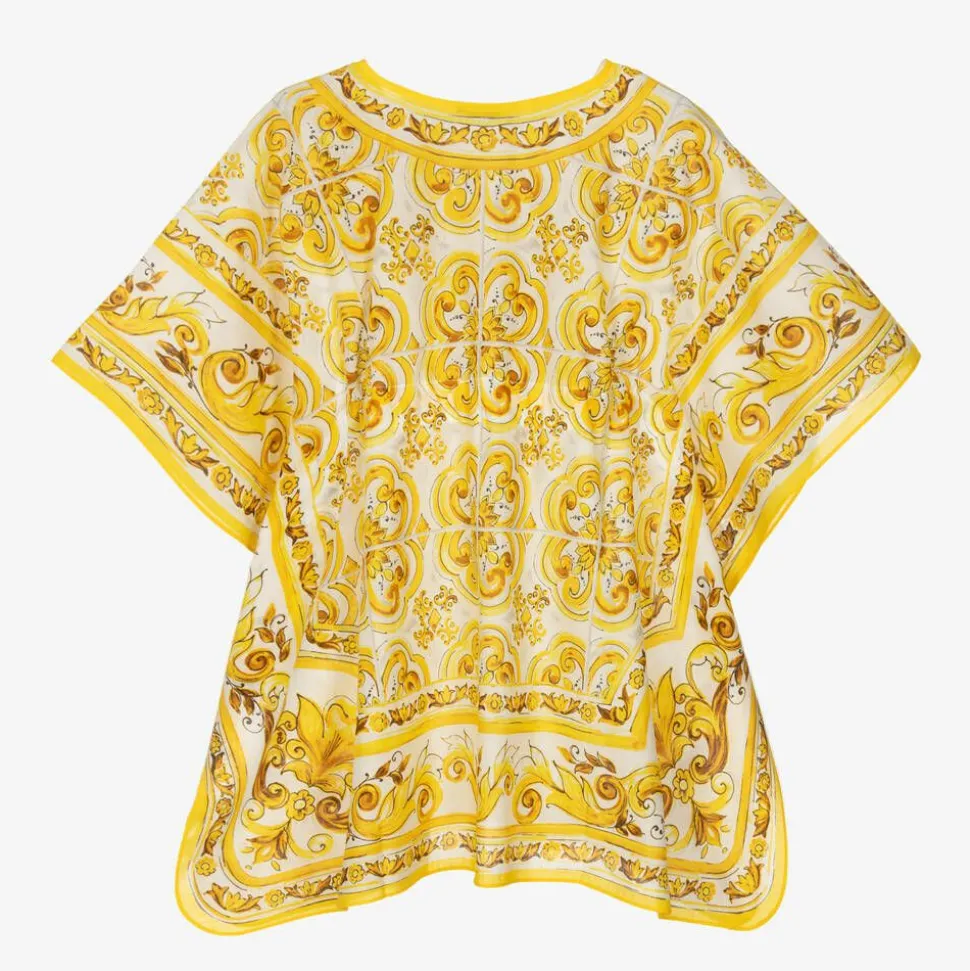 Girls Yellow Majolica Print Kaftan