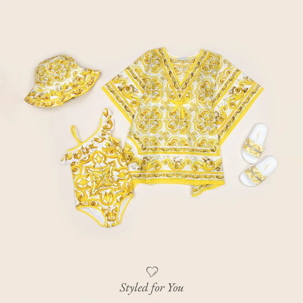 Girls Yellow Majolica Print Kaftan