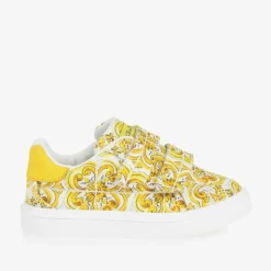 Girls Yellow Majolica Print Canvas Trainers