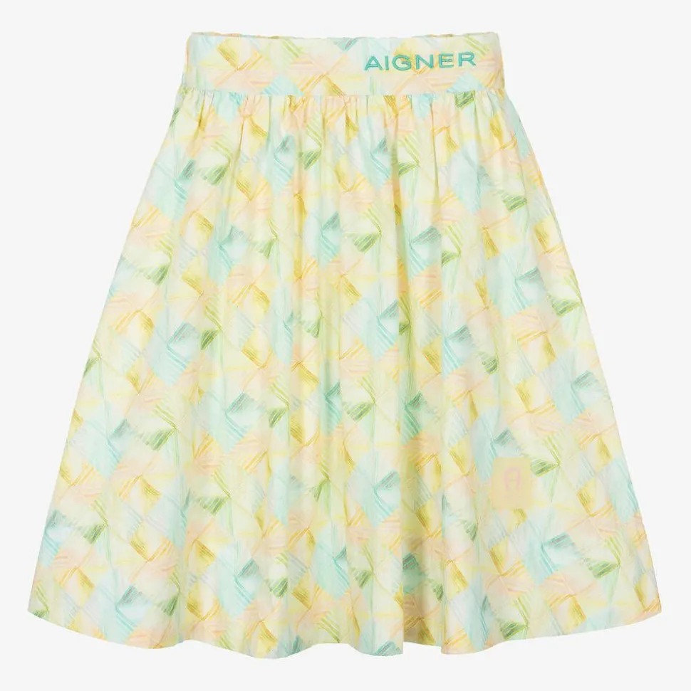 Girls Yellow Pastel Print Viscose Skirt