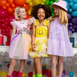 Girls Yellow Smiling Face Tulle Dress