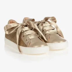 Gold Glitter Leather Trainers