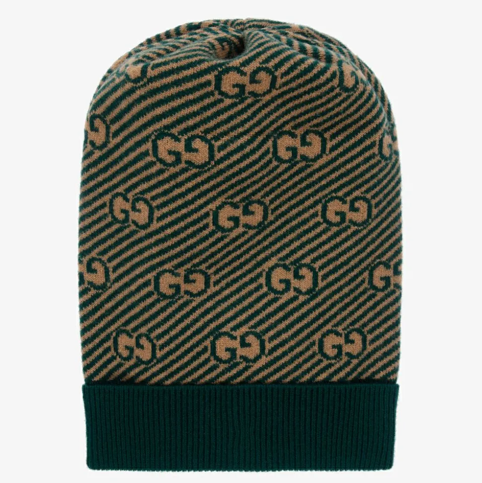 Green & Beige GG Wool Hat