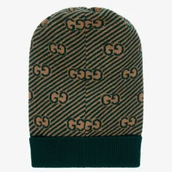 Green & Beige GG Wool Hat