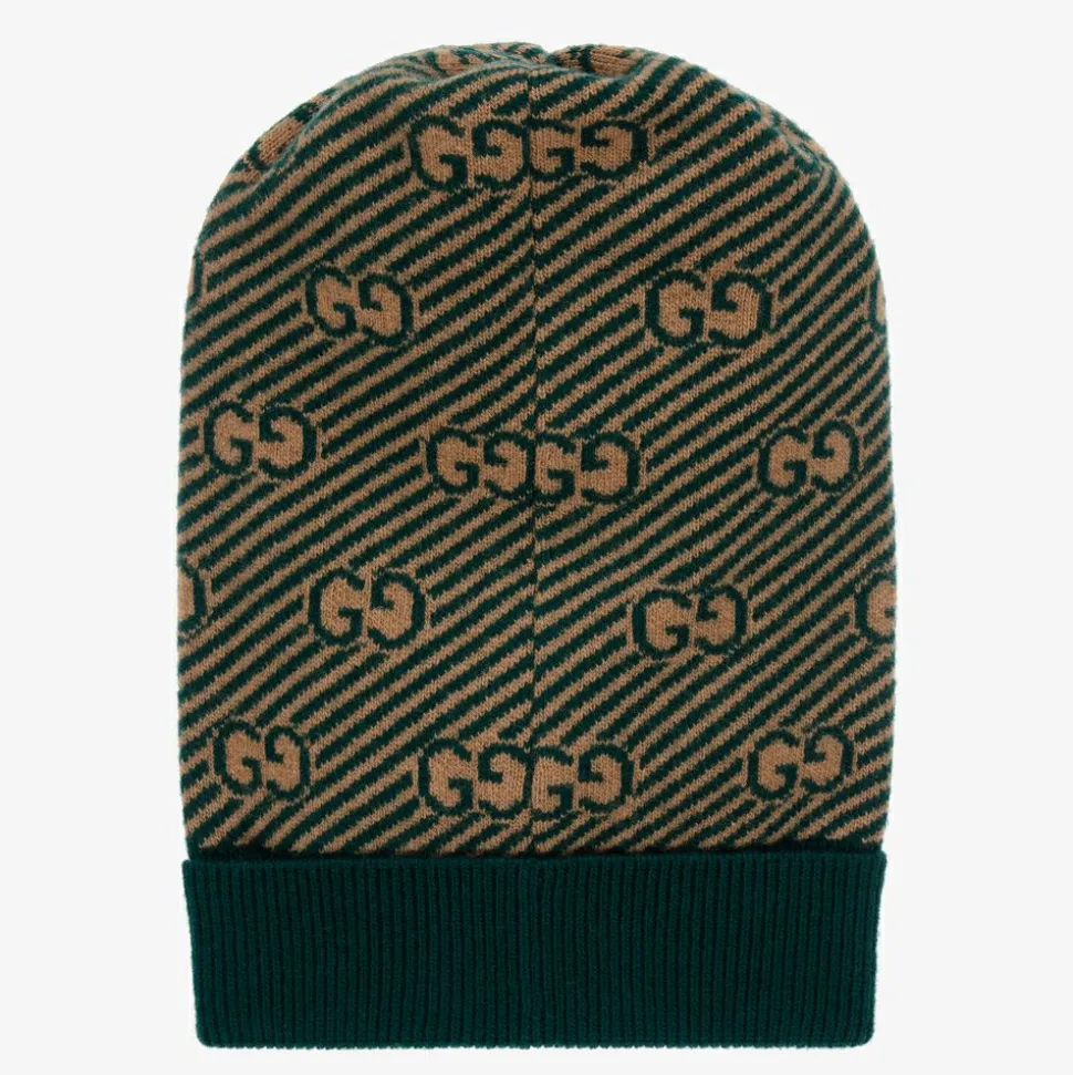 Green & Beige GG Wool Hat