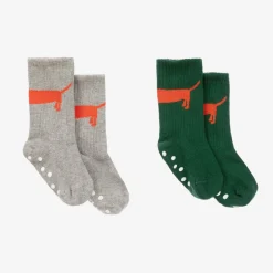Green & Grey Cotton Anti-Slip Socks (2 Pack)