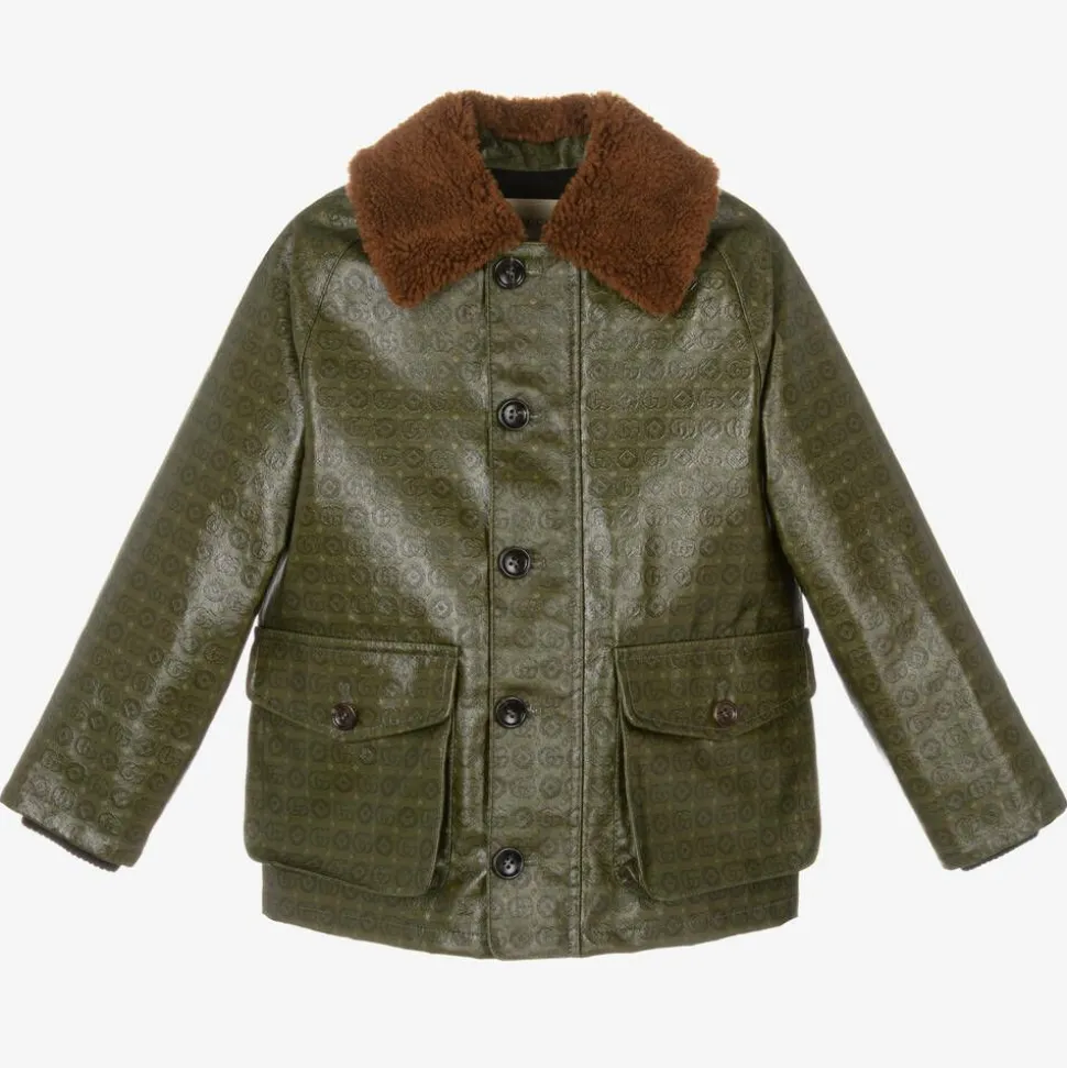 Green Cotton & Shearling Double G Jacket