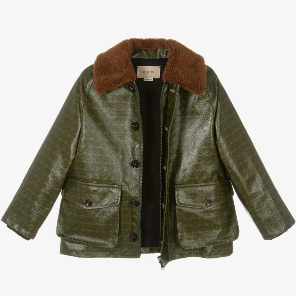 Green Cotton & Shearling Double G Jacket