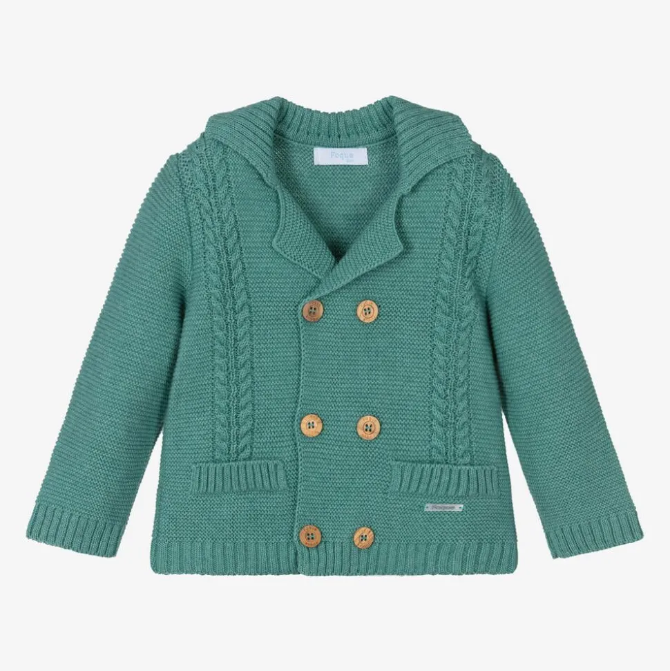 Green Cotton & Wool Knitted Cardigan