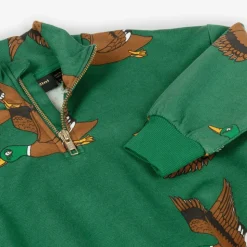 Green Cotton Duck Print Half-Zip Sweatshirt