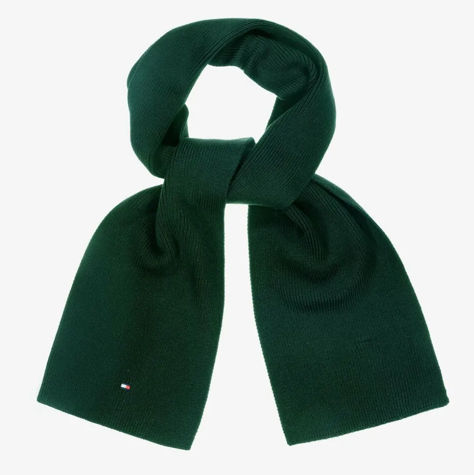 Green Cotton Knit Flag Logo Scarf
