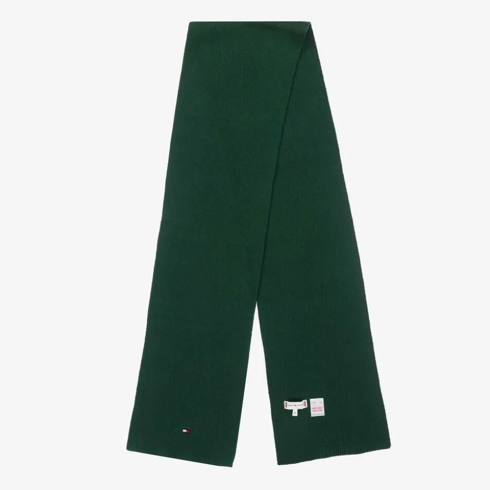 Green Cotton Knit Flag Logo Scarf