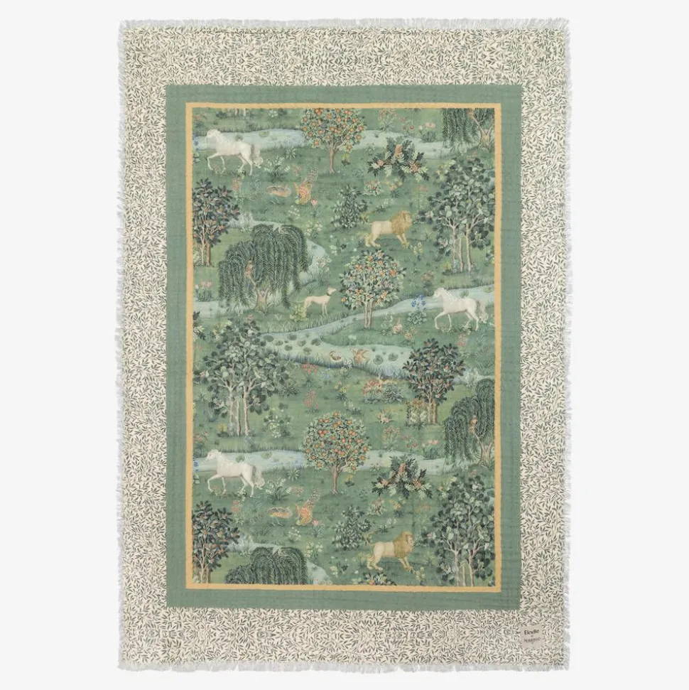 Green Cotton Muslin William Morris Blanket (100cm)