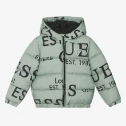 Green Logo Print Puffer Jacket