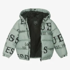 Green Logo Print Puffer Jacket