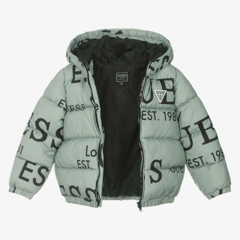Green Logo Print Puffer Jacket