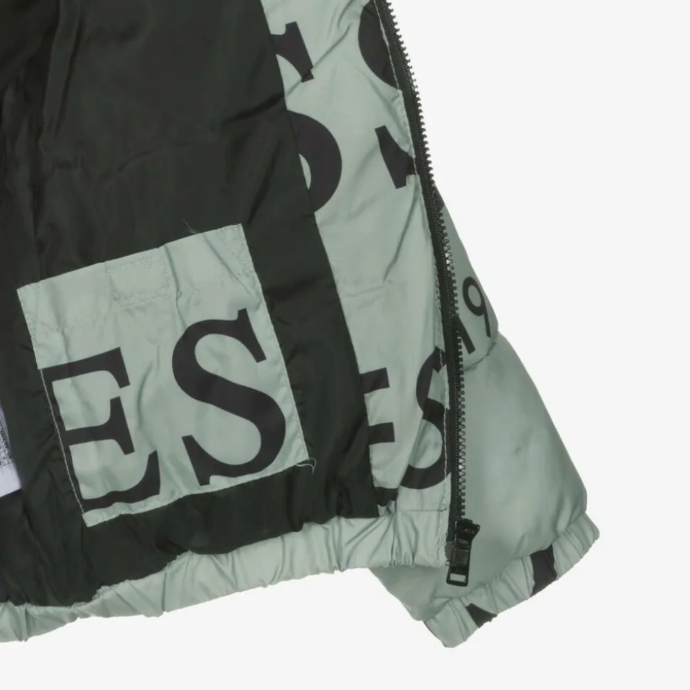 Green Logo Print Puffer Jacket