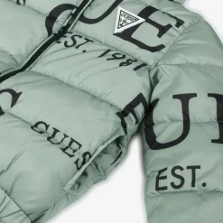 Green Logo Print Puffer Jacket