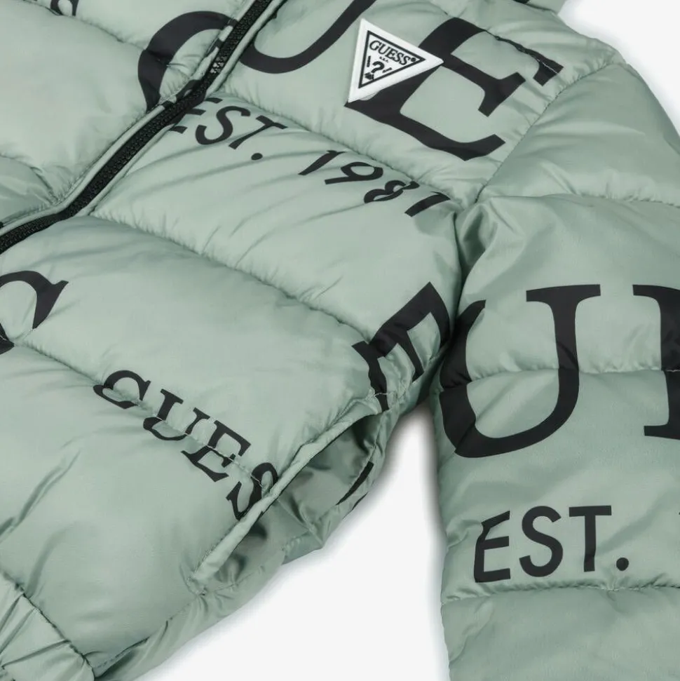 Green Logo Print Puffer Jacket