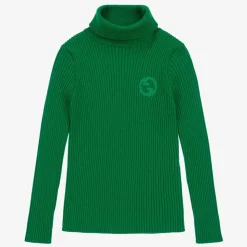 Green Ribbed Wool Roll Neck Sweater