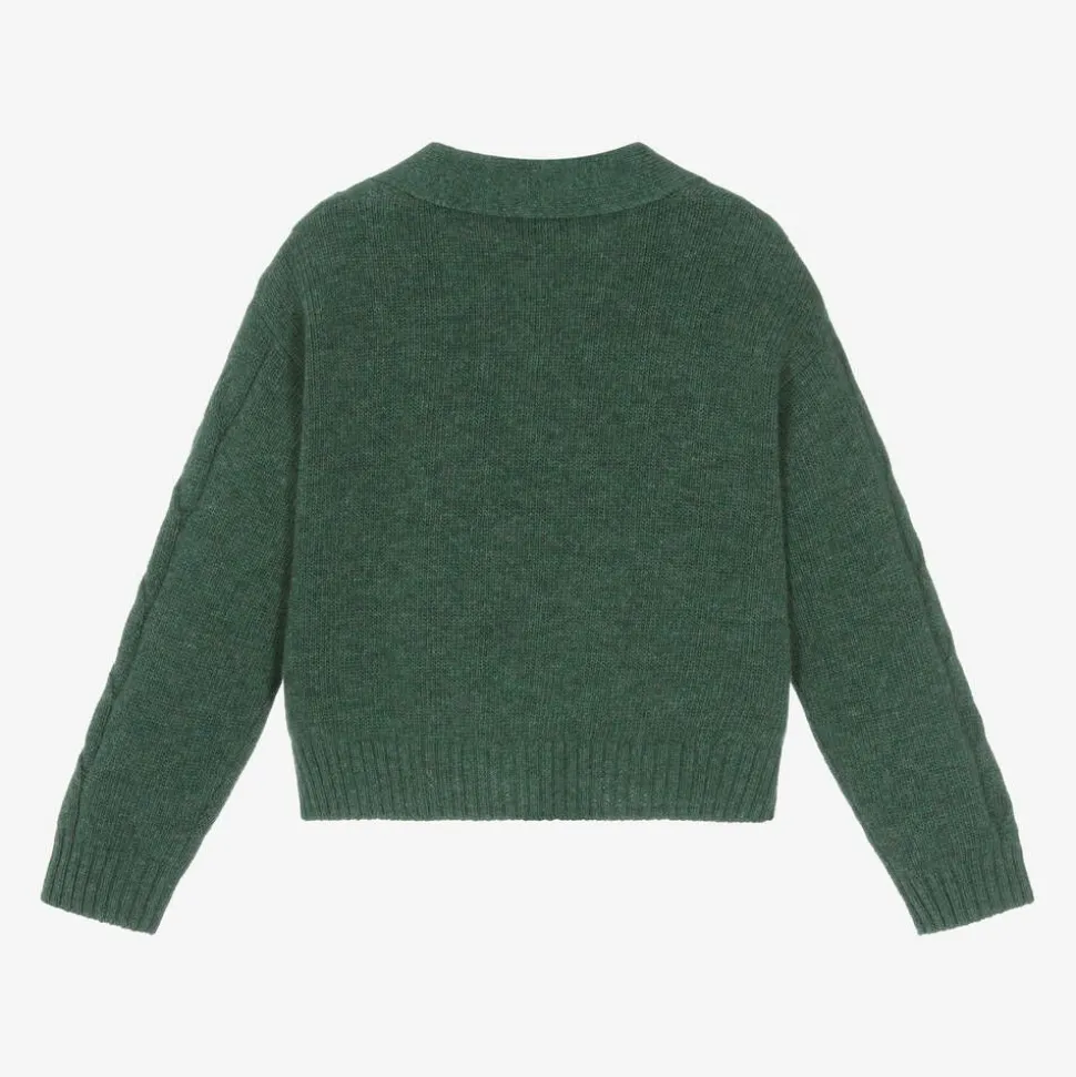 Green Wool Cable Knit Cardigan