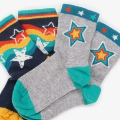 Grey & Blue Cotton Baby Socks (2 Pack)