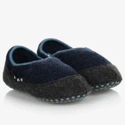 Grey & Blue Wool Slippers