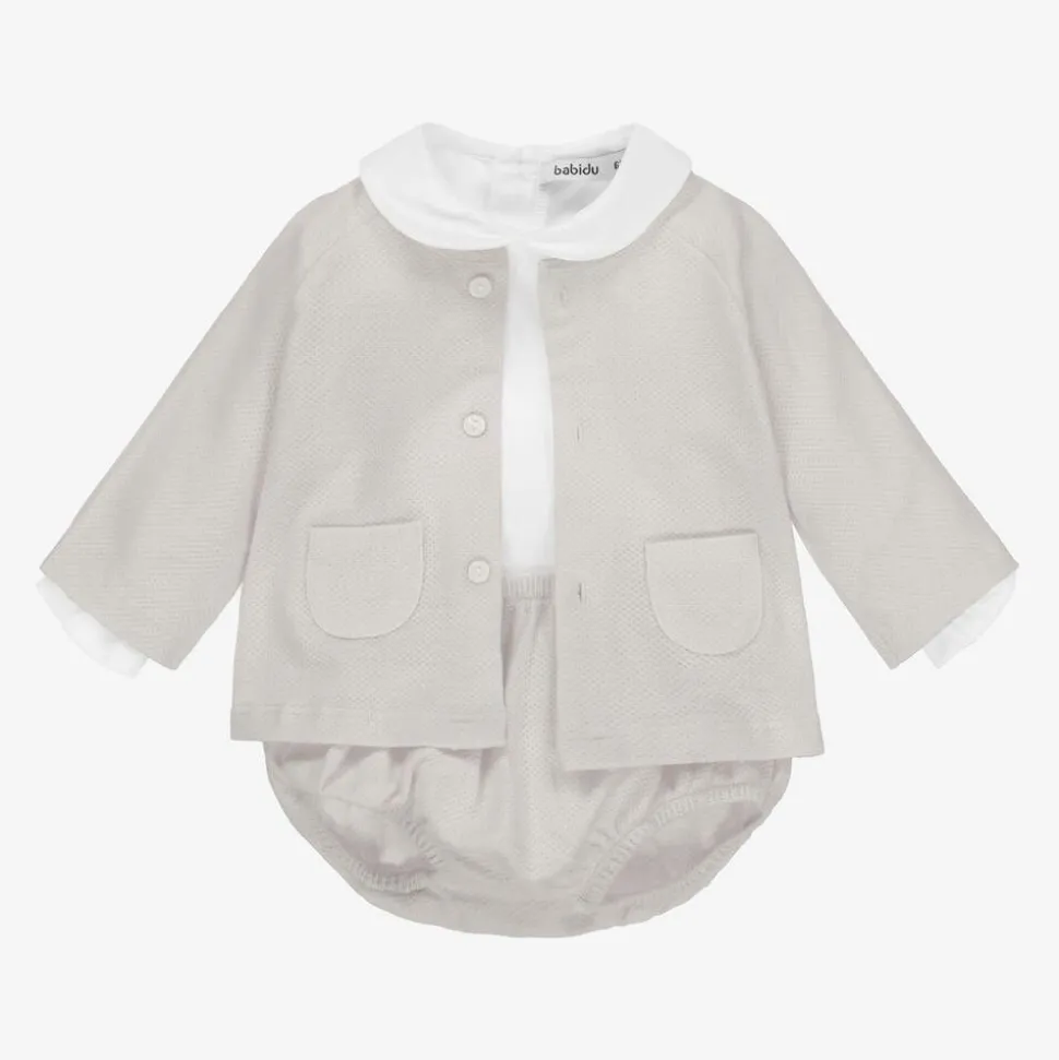 Grey & White Shorts Set