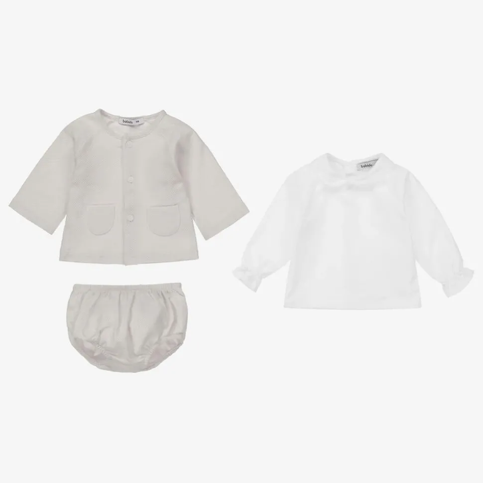 Grey & White Shorts Set