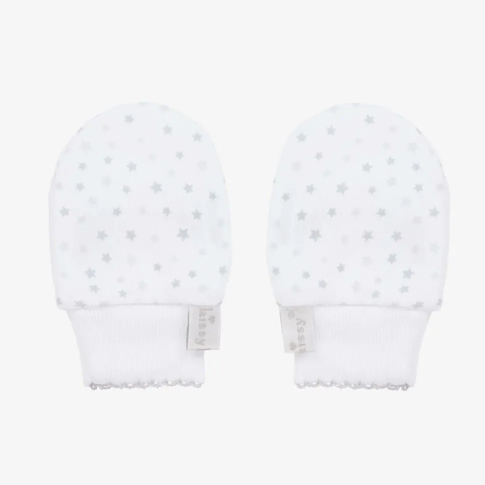 Grey & White Cotton Baby Sheep Scratch Mittens