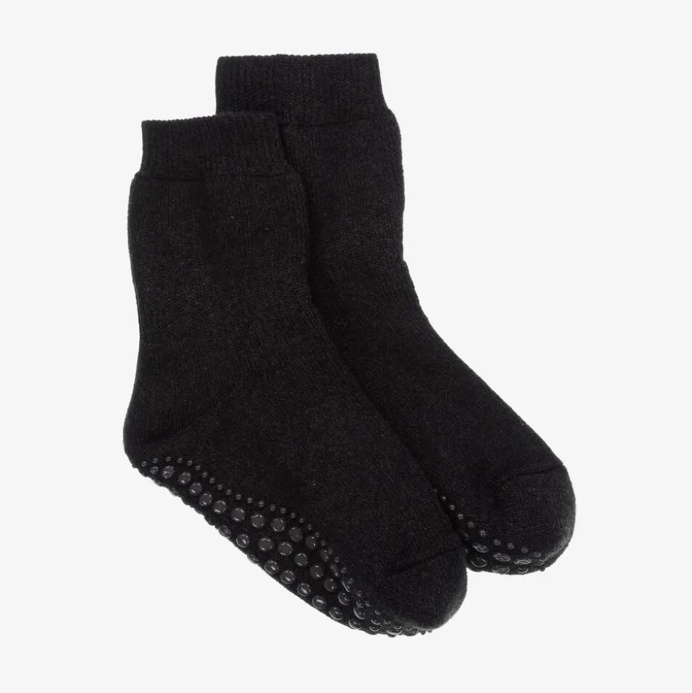 Grey Cotton & Wool Slipper Socks