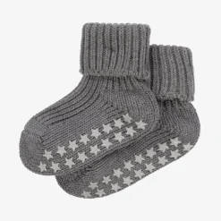 Grey Cotton Baby Slipper Socks