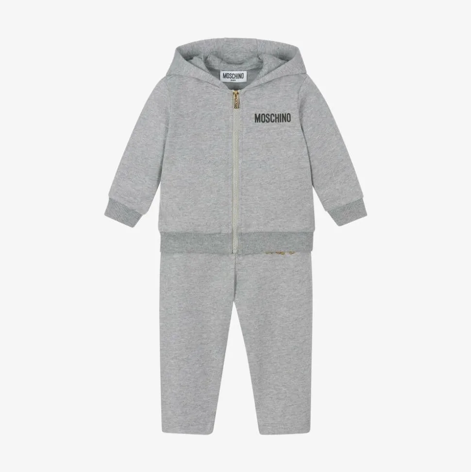 Grey Cotton Teddy Bear Logo Tracksuit