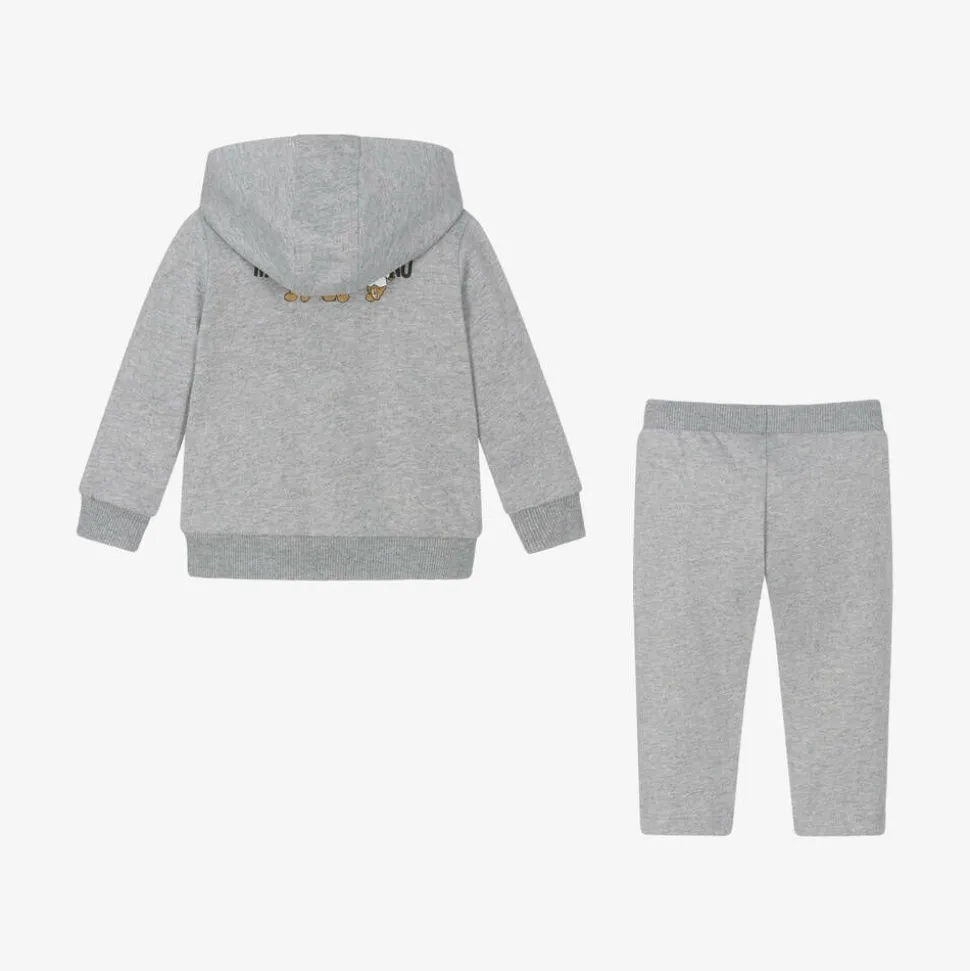 Grey Cotton Teddy Bear Logo Tracksuit
