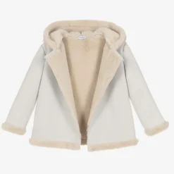 Grey Faux Suede Hooded Coat