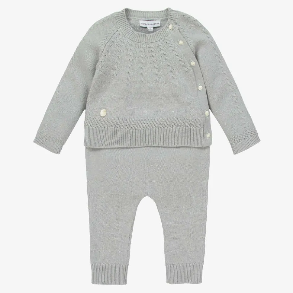 Grey Knitted Wool & Cotton Trouser Set