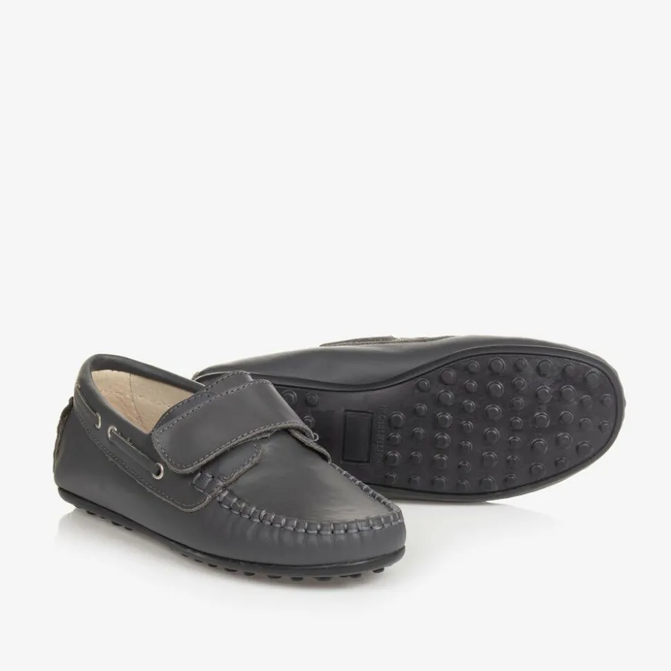 Grey Leather Moccasin Shoes