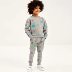 Grey Marl Cotton Happy Faces Tracksuit