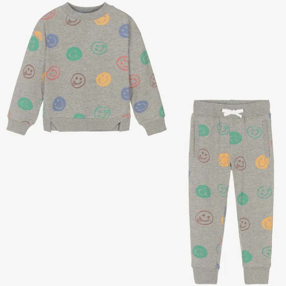 Grey Marl Cotton Happy Faces Tracksuit