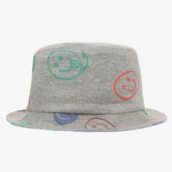 Grey Marl Cotton Happy Faces Bucket Hat