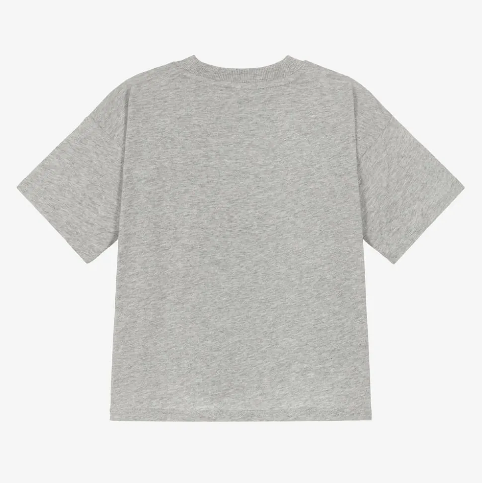 Grey Marl Organic Cotton Cat Print T-Shirt