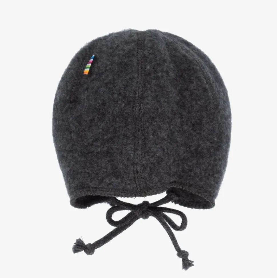 Grey Merino Wool Fleece Baby Bonnet