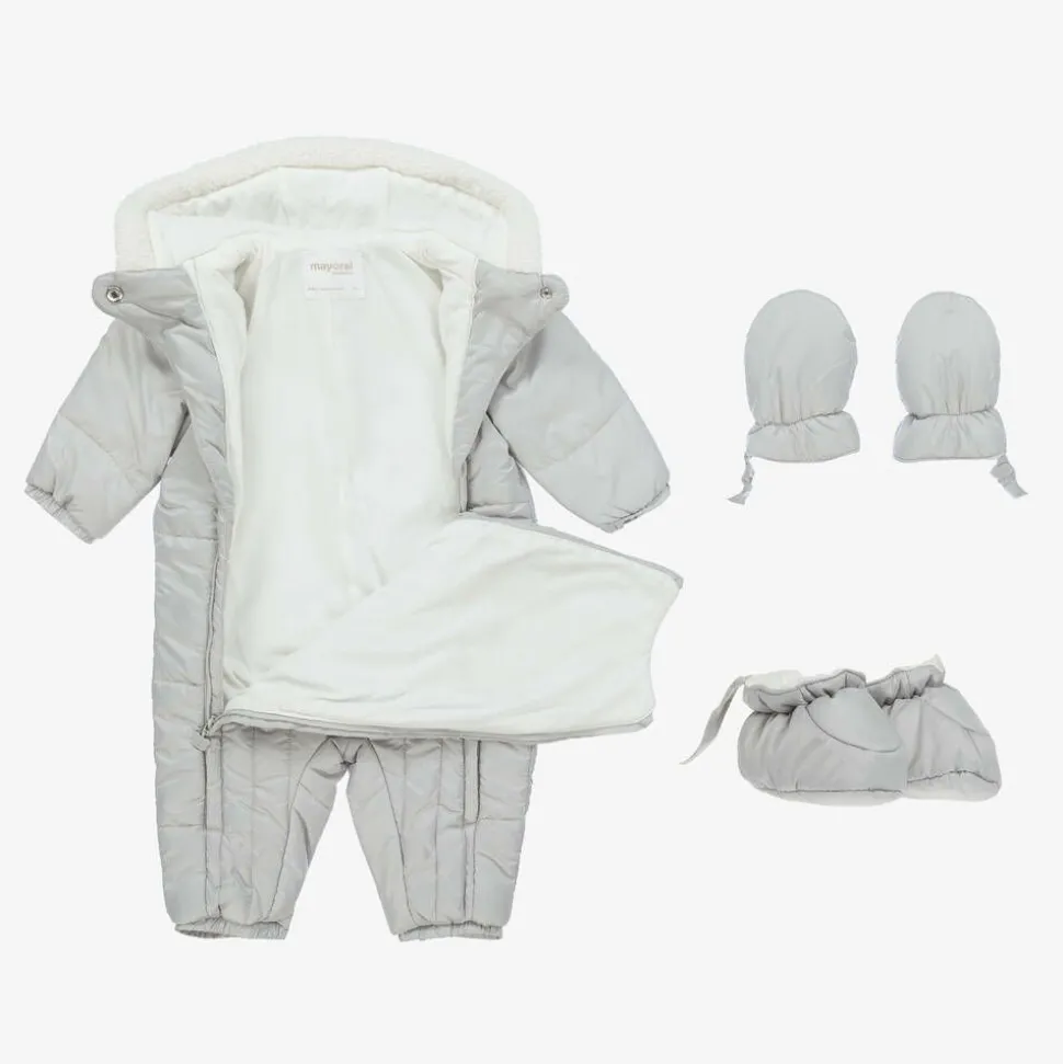 Grey Padded Baby Snowsuit