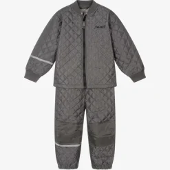 Grey Quilted Jacket & Trouser Set