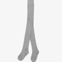Grey Ribbed Cotton Knit Tights