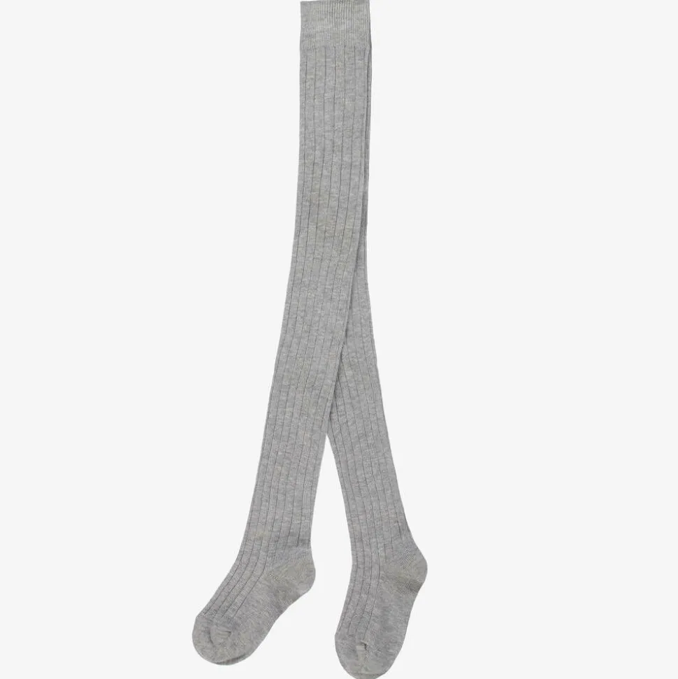 Grey Ribbed Cotton Knit Tights