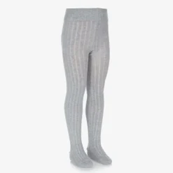 Grey Ribbed Cotton Knit Tights